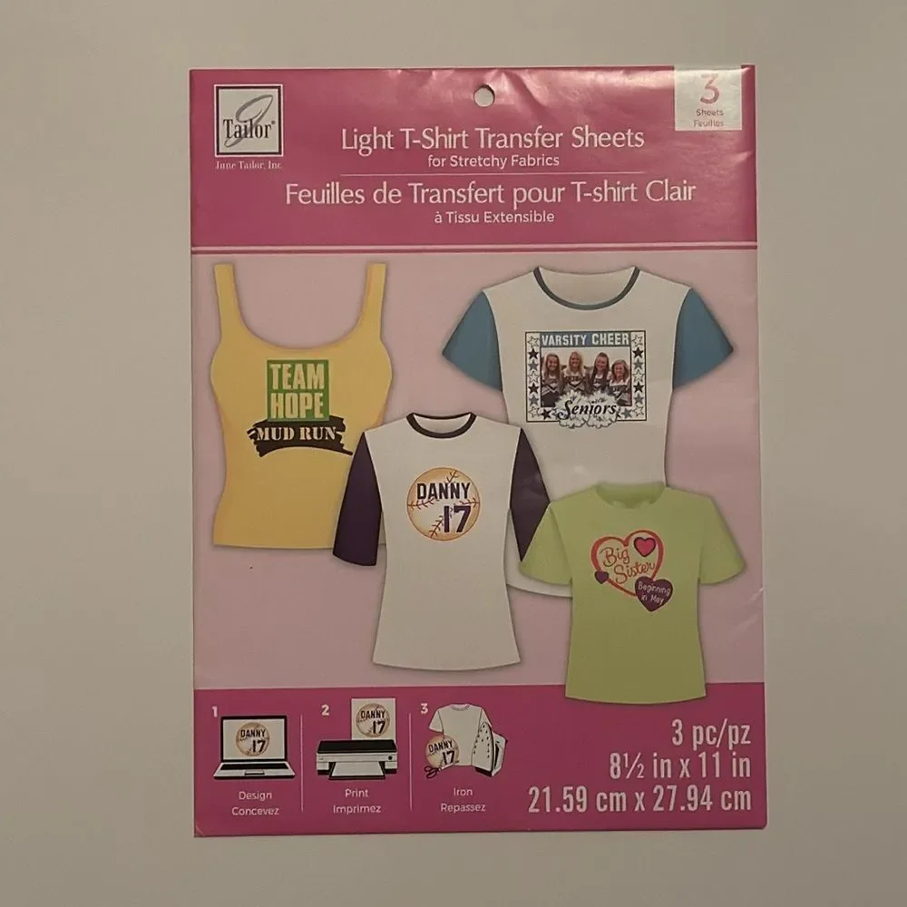 June Tailor Light T-Shirt Transfer Sheets Set of 3 Sheets NWT